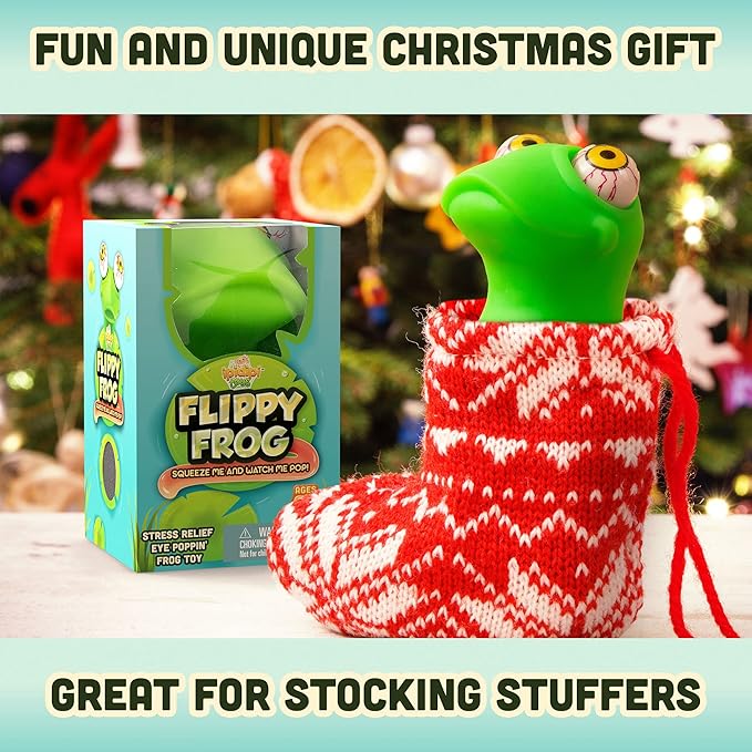 IPIDIPI TOYS Flippy Frog Squishy Eye Popping, Stocking Stuffers, Squeeze Fidget Toy Stress Relief, Sensory Play, Ideal for ADHD and Autism, Funny Stress Ball Gift for Boys and Girls