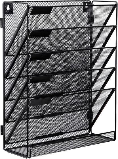 EasyPAG 2 Pack 5 Tier Assembly Vertical Hanging File Folders Holder Office Supplies Wall File Organizer Paper Rack,Black