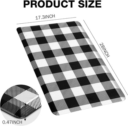 MAYHMYO Kitchen Mat Anti Fatigue Cushioned Black and White Buffalo Plaid Kitchen Rug Kitchen Floor Mat Non-Skid & Waterproof Ergonomic Comfort Standing Desk Mat for Floor Home Office Sink 17.3"x28"