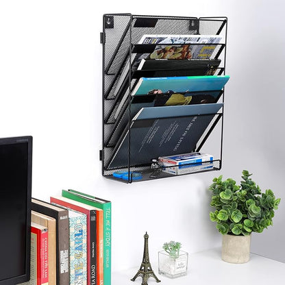 EasyPAG 2 Pack 5 Tier Assembly Vertical Hanging File Folders Holder Office Supplies Wall File Organizer Paper Rack,Black