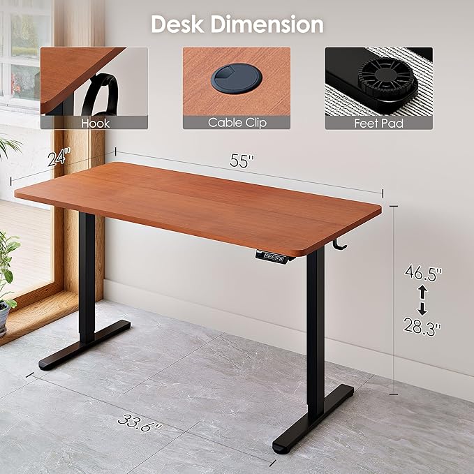 Monomi Electric Standing Desk, 55x24 Inches Adjustable Height Desk, Home Office Sit Stand Up Desk (Black Frame/Cherry Top)