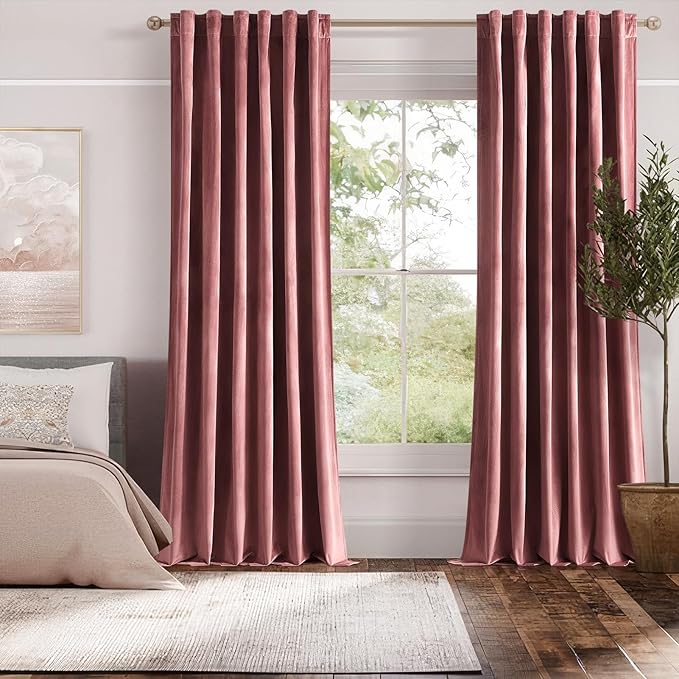 Topfinel Dusty Rose Velvet Blackout Curtains 84 Inch Long,Room Darkening Thermal Insulated Spring Drapes for Bedroom,Rod Pocket Back Tab Window Treatment for Living Room,2 Panels Burg