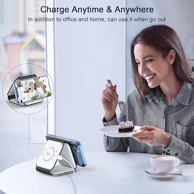 Wireless Charger 3 in 1,RTOPS Magnetic Travel Wireless Charging Station Multiple Devices,GaN 3 in 1 Charging Station,Compatible for iPhone16/15/14/13/Pro/Max,iWatch,AirPods4/3/2/Pro(Moon White)