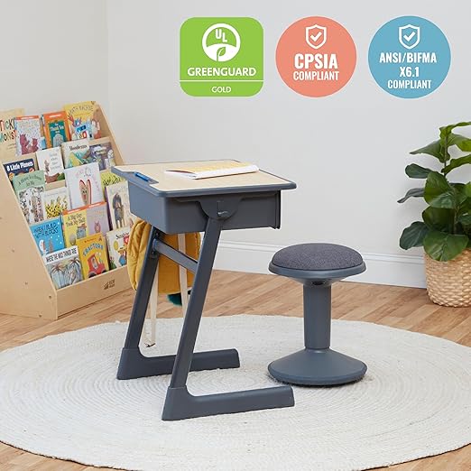 ECR4Kids Sitwell Wobble Stool with Cushion, Adjustable Height, Active Seating, Grey