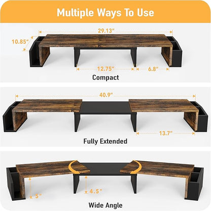 Simple Houseware Desk Dual Monitor Stand Riser with Drawer, Rustic Brown