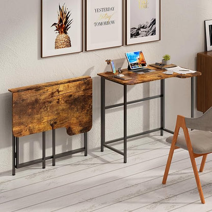 4NM 35.4" Small L Shaped Desk, Folding Computer Desk Home Office Desk, Foldable Bed Desk for Laptop for Small Space Offices - Rustic Brown and Black