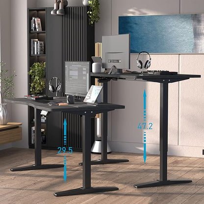 Monomi Height Adjustable Electric Standing Desk, 55 x 24 Inches Stand up Desk, Sit Stand Home Office Computer Desk(Black Frame+Marble Black Top)