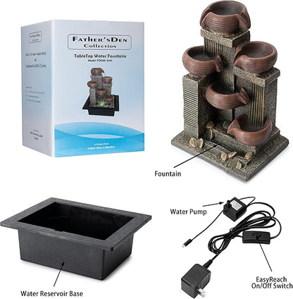 13-inch Indoor Fountains and Waterfalls Cascading 5-Tiered Pots-Tabletop Water Fountain-Desk Waterfall-with Audible Waterfall Sounds-Zen Water Fountain and Color Lights