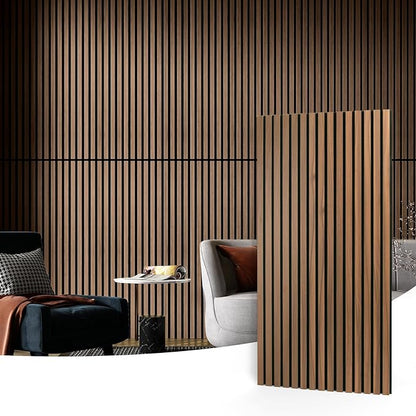 Art3d 2 Wood Slat Acoustic Panels for Wall and Ceiling - 3D Fluted Sound Absorbing Panel with Wood Finish - Walnut