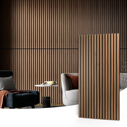 Art3d 2 Wood Slat Acoustic Panels for Wall and Ceiling - 3D Fluted Sound Absorbing Panel with Wood Finish - Walnut