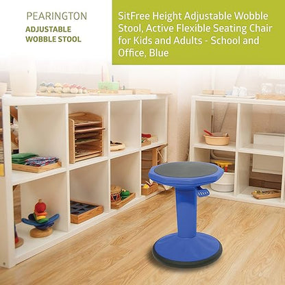 Pearington SitFree Height Adjustable Wobble Stool, Active Flexible Seating Chair for Kids and Adults - School and Office, Blue