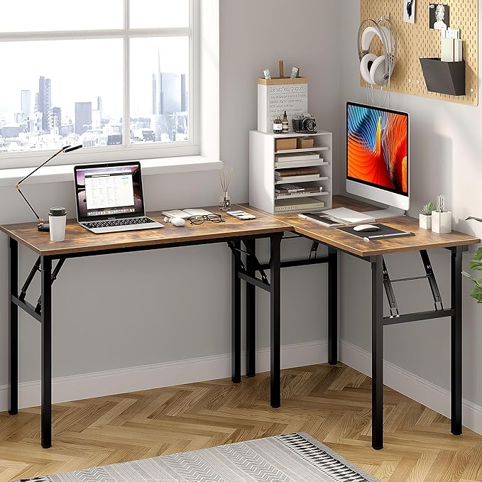 Need Office Computer Desk - 47.2L Sturdy and Heavy Duty Folding Laptop Table,Writing Table/Home Office Desk/Sewing Table,No Assembly Required,Rustic Brown AC5FB(120 * 60)