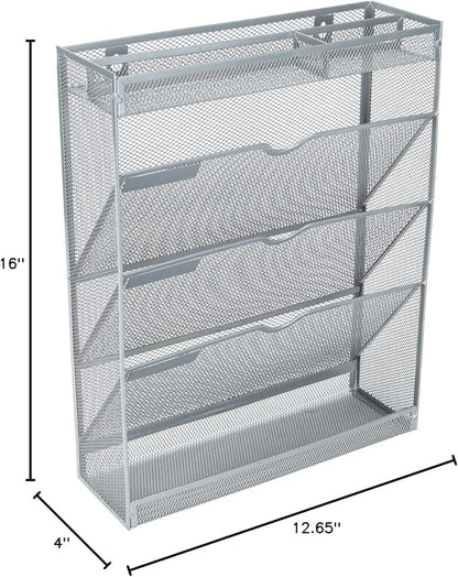 EasyPAG Mesh Wall File Holder 3 Tier Vertical Mount Hanging Organizer with Bottom Flat Tray and 3 Compartments Accessories Organizer,Silver