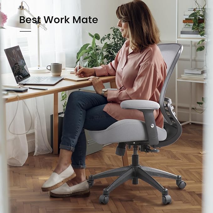 BOLISS 400lbs Ergonomic Office Chair, Home Desk Chair, Adjustable Arms, Super Soft Wide Cushion Big Mesh Chairs (Grey