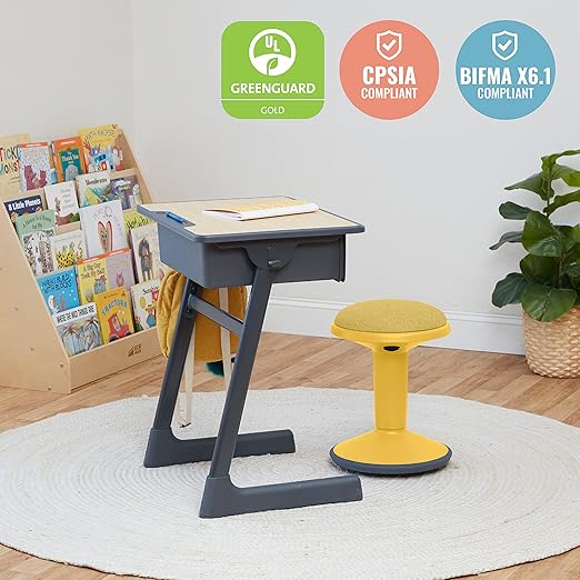 ECR4Kids Sitwell Wobble Stool with Cushion, Adjustable Height, Active Seating, Yellow