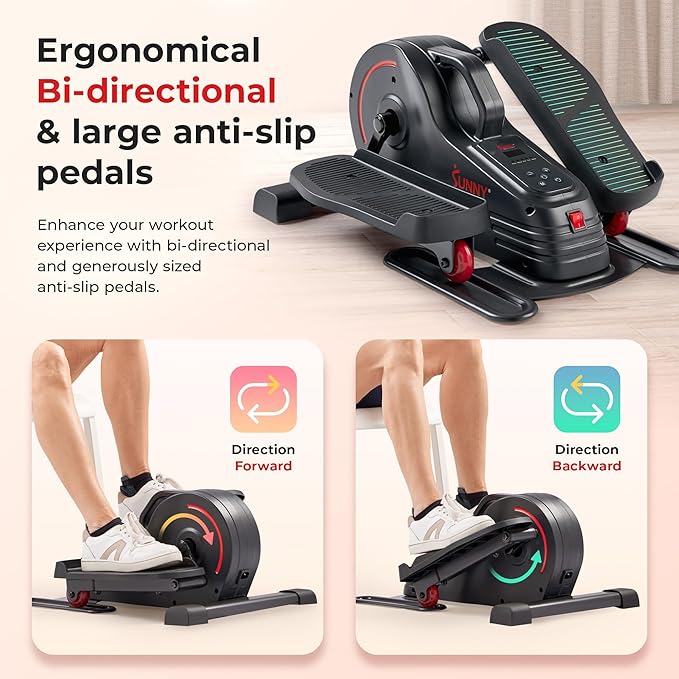 Sunny Health & Fitness Sitting Under Desk Elliptical Exerciser, Portable Pedal Training Machine for Senior Exercise, Peddler for Home Workout, Optional Free SunnyFit App, Magnetic, Motorized & In Pink