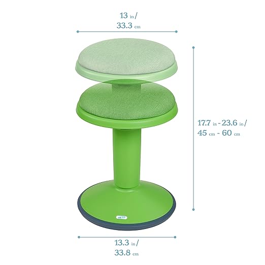 ECR4Kids Sitwell Wobble Stool with Cushion, Adjustable Height, Active Seating, Grassy Green