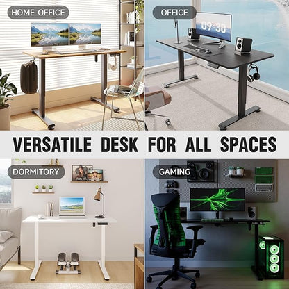 Veken 47.2 Inch Electric Standing Desk, Height Adjustable Sit Stand Up, Cable Clip, Wood Desktop, Work Home Office Computer PC Table, Writing Study Rising Desks, Brown