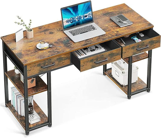 ODK Office Small Computer Desk: Home Table with Fabric Drawers & Storage Shelves, Modern Writing Desk, Vintage, 48"x16"