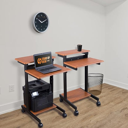 Stand Up Desk Store Rolling Adjustable Height Two Tier Standing Desk Computer Workstation (Black Frame/Teak Top, 24" Wide)