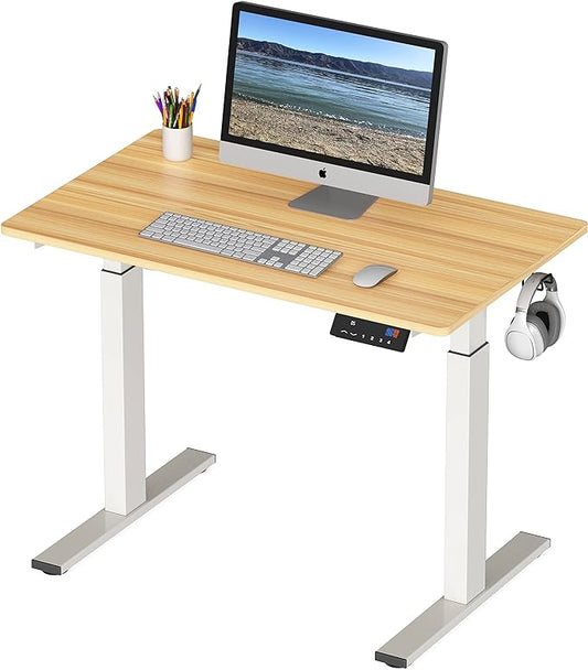 SHW Memory Preset Electric Height Adjustable Standing Desk, 40 x 24 Inches, Oak