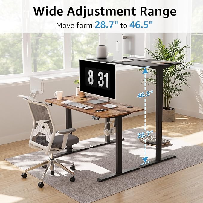 MOUNTUP Height Adjustable Electric Standing Desk Whole-Piece, 48 x 24 Inches Quick Assembly Sit Stand Desk, Stand Up Desk with Memory Controller, Ergonomic Desk, Black