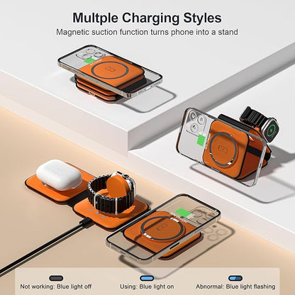 UCOMX 3 in 1 Charging Station for Multple Devices,Foldable 3 in 1 Wireless Charger for Travel,Nano Wireless Charging Station for iPhone16 15 14 13 12 Pro Max/Watch 10 9 8 7 6 5 4 3 Ultra/AirPod Pro