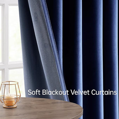 Topfinel Navy Blue Velvet Curtains 108 Inches Long for Living Room,Blackout Back Tab Thermal Insulated Heavy Curtains for Bedroom,W52 x L108 Inches,2 Panels,9FT