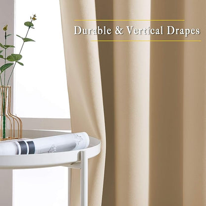 NICETOWN Blackout Draperies Curtains Panels - Window Treatment Thermal Insulated Solid Grommet Blackout Curtains/Panels/Drapes for Bedroom (Biscotti Beige, Set of 2, 66 by 66 Inch)