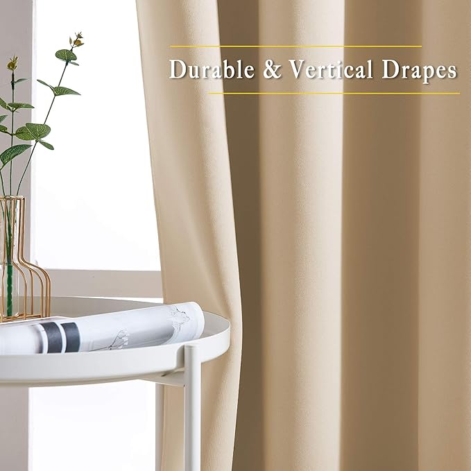 NICETOWN Blackout Draperies Curtains Panels - Window Treatment Thermal Insulated Solid Grommet Blackout Curtains/Panels/Drapes for Bedroom (Set of 2 Panels, 52 by 72 Inch, Biscotti Beige)