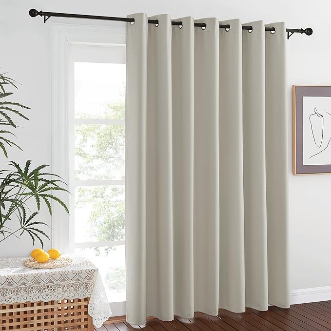 NICETOWN Privacy Room Divider Curtain Screen Partitions, Closet Door Curtain Vertical Blind for Sling Door, Blackout Window Privacy Blinds for Patio (Natural, Single Panel, 10ft Tall x 8.3ft Wide)