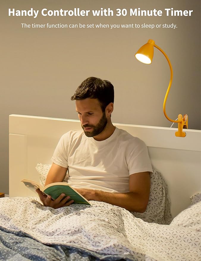 BOHON Clip on Light, 10W 38 LED Desk Lamp with Clamp, 5 Color 10 Brightness Auto Off Timer, Flexible Gooseneck Clip Lamp, Desk Lights for Office Home Bed Bedside Reading, Bright Yellow