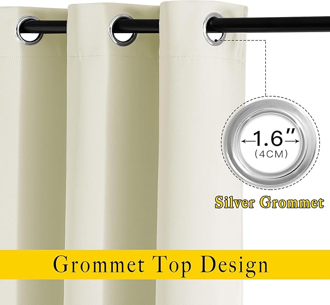 NICETOWN Bedroom Curtains Room Darkening Draperies - Grommet Top Beige Thermal Insulated Energy Saving Privacy Drapes for Apartment/Home Office, 2 Panels, W52 x L63