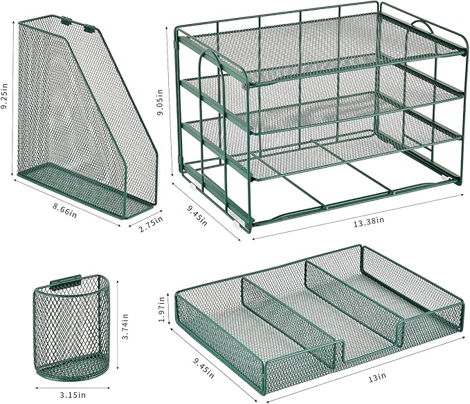 gianotter 4-Tier Desk Organizer with Drawers, File Holders, Letter Trays and Pen Holders - Workspace Accessories for Office Supplies (Green)