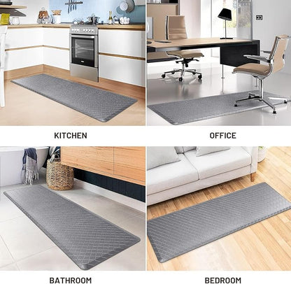 HappyTrends Kitchen Mat Cushioned Anti-Fatigue Floor Mat,17.3"x60",Thick Waterproof Non-Slip Kitchen Mats and Rugs Heavy Duty Ergonomic Comfort Rug for Kitchen,Floor,Office,Sink,Laundry,Gray