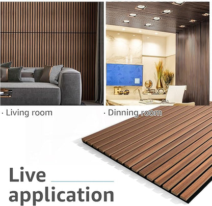 Art3d 2 Wood Slat Acoustic Panels for Wall and Ceiling - 3D Fluted Sound Absorbing Panel with Wood Finish - Walnut