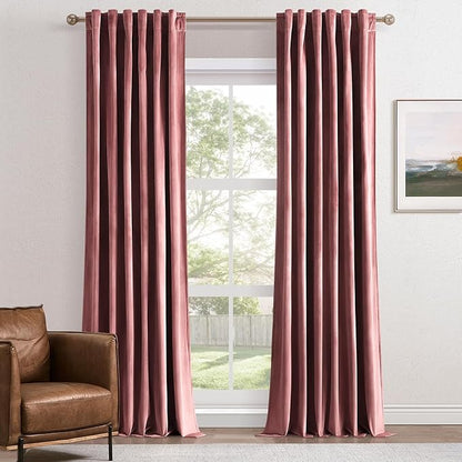 Topfinel 90 Inch Dusty Rose Velvet Curtains,Moderate Velvet Fabric Elegant Drapes,Rod Pocket Back Tab Sunlight Blocking Room Darkening Panles for Spring Living Room,2 Panels Burg