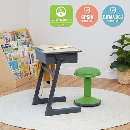 ECR4Kids Sitwell Wobble Stool with Cushion, Adjustable Height, Active Seating, Grassy Green