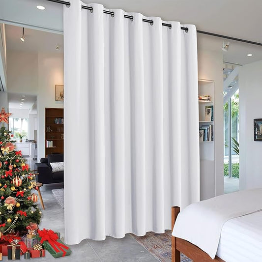 RYB HOME White Curtains Room Seperating Divider Privacy Noice Dampening Windproof Drapes for Shared Bedroom Patio Sliding Glass Door Foyer Wall Divider, 1 Panel, Grayish White, W 12.5ft x L 9ft