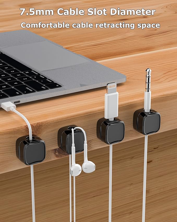 9-Pack Magnetic Cable Clips, Adjustable Cord Holder for Under Desk Cable Management, Adhesive Charger Wire Organizer Keeper for Home Office Desk Phone Car Wall Desktop Nightstand (Black)