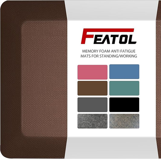 FEATOL Anti Fatigue Mat Floor Mat, Extra Thick Standing Office Desk Mat Memory Foam Cushioned Anti Fatigue Ergonomic Kitchen Mats Comfort Standing Pad NOT PVC 9/10 Inch Thick (20" x 39, Brown)