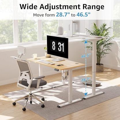 MOUNTUP Height Adjustable Electric Standing Desk Whole-Piece, 48 x 24 Inches Quick Assembly Sit Stand Desk, Stand Up Desk with Memory Controller, Ergonomic Desk, White