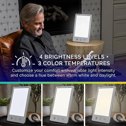 Verilux HappyLight Luxe - Light Therapy Lamp with 10,000 Lux, UV-Free, LED Bright White Light with Adjustable Brightness, Color, Countdown Timer, & Stand - Boost Mood, Sleep, Focus (White)