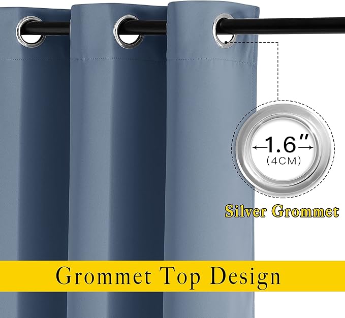 NICETOWN Blackout Short Curtains for Kitchen - Thermal Insulated Solid Grommet Top Room Darkening Curtain Panels/Draperies for Bedroom/Cafe (Stone Blue, 1 Pair, 34 x 50 Inch)