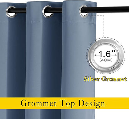 NICETOWN Light Blocking Curtains and Drapes Extra Long 120" - Grommet Room Darkening Thermal Insulated Solid Grommet Window Treatment for Hall/Villa, Stone Blue, 2 Panels, 52" W by 120" L