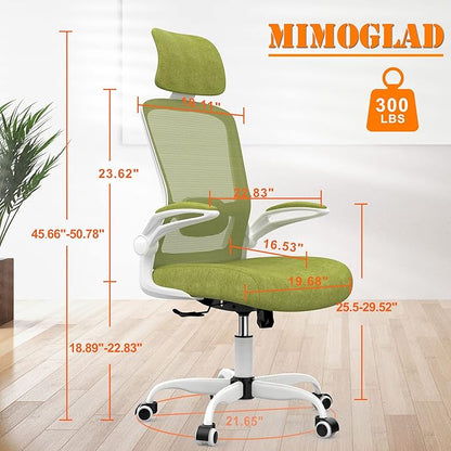 Mimoglad Office Chair, High Back Ergonomic Desk Chair with Adjustable Lumbar Support and Headrest, Swivel Task Chair with flip-up Armrests for Guitar Playing, 5 Years Warranty