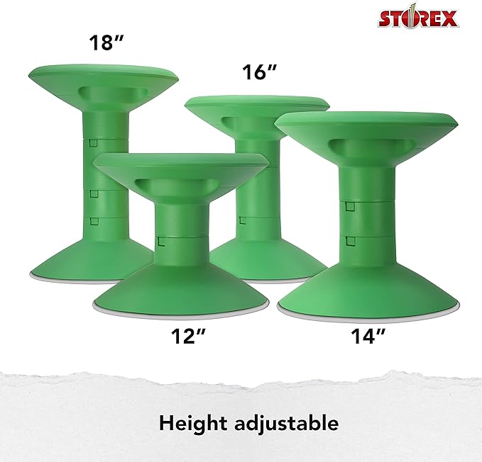 Storex Wiggle Stool – Active Flexible Seating for Classroom and Home Study, Adjustable 12-18 Inch Height, Green (00304U01C)