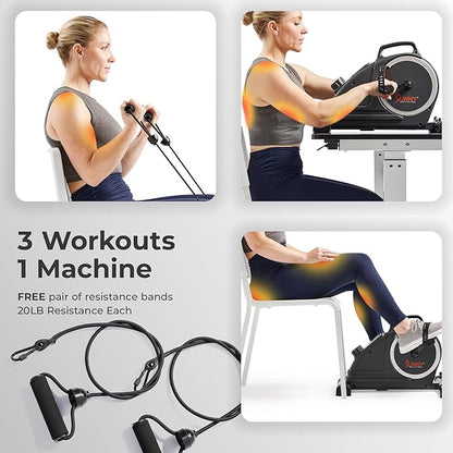 Sunny Health & Fitness Dual Function Under-Desk Bike Trainer, Mini Exercise Machine for Senior Training, Arm/Leg Cardio Cycle Workout, Optional Magnetic, Motorized & Free SunnyFit App Bluetooth Link