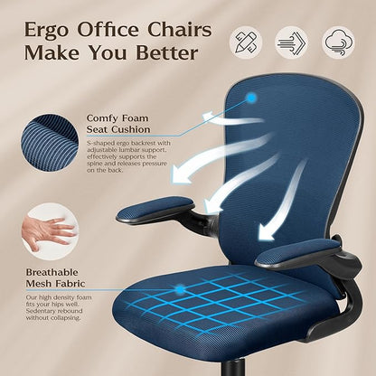 FelixKing Office Chair, Ergonomic Desk Chairs with Wheels Home Mesh Chair Adjustable Lumbar Support and Height, Ergo Chair for Working Gaming Use (Navy Blue)