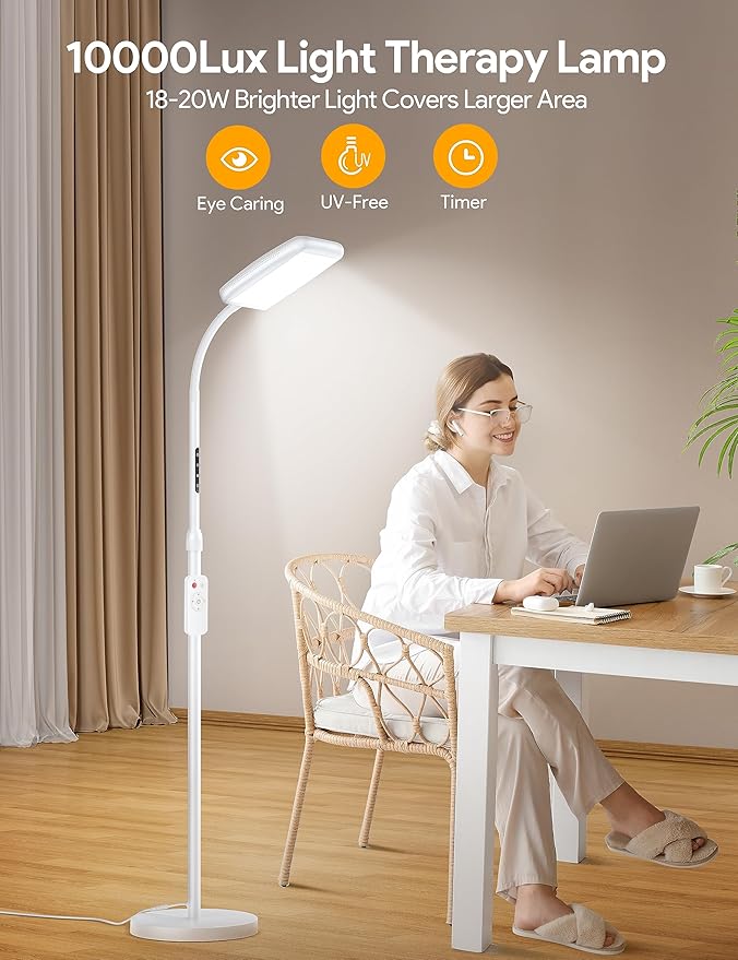 MediAcous Light Lamp 10000 Lux, Sun Light Lamp UV-Free with 5 Color Temperature & 5 Brightness Levels & Timer, Bright Light Floor lamp, Full Spectrum Daylight Lamp for Home,Office